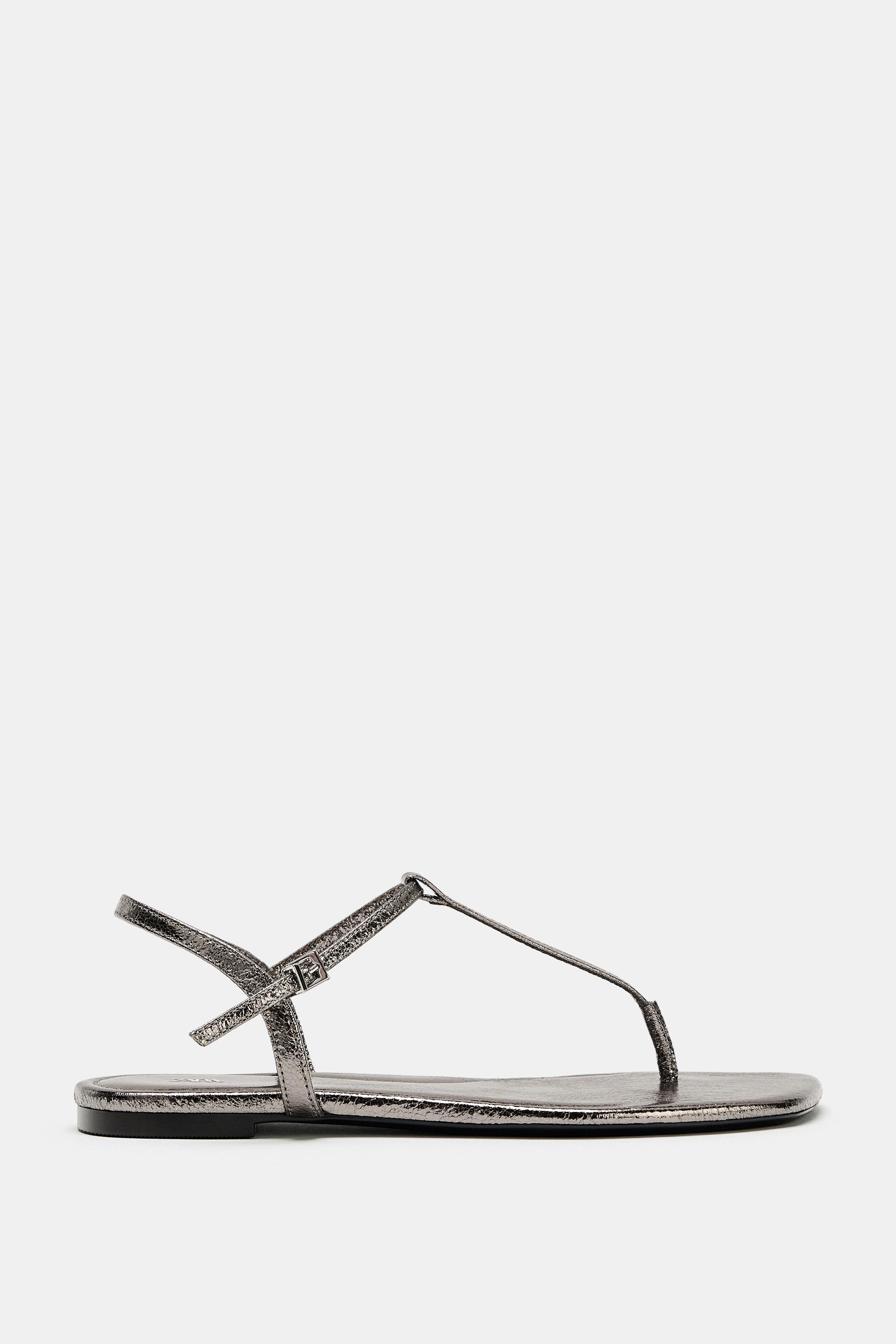 Женские сандалии Zara METALLIC FLAT SANDALS — фото 2