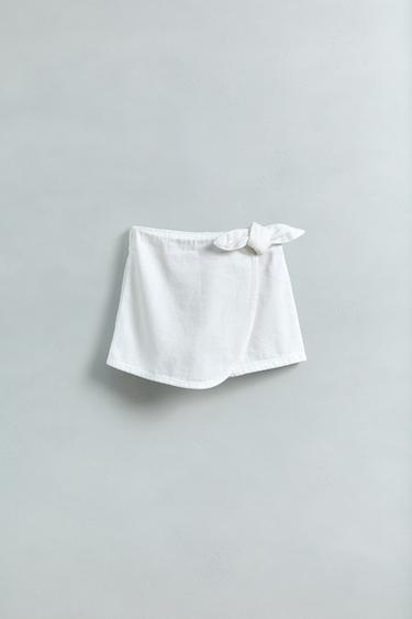 DENIM TIE BERMUDA SKORT - White by Zara