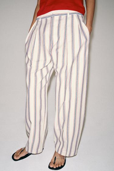 ZW COLLECTION STRIPED BALLOON TROUSERS - Ecru by Zara - Image 1