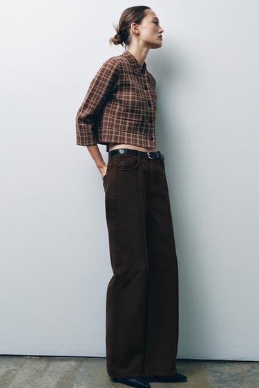 VESTE EN MAILLE À CARREAUX - Marron / Écru de Zara - Image 3