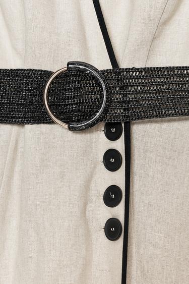 LINEN BLEND MIDI DRESS WITH BELT - Light beige by Zara - Image 6