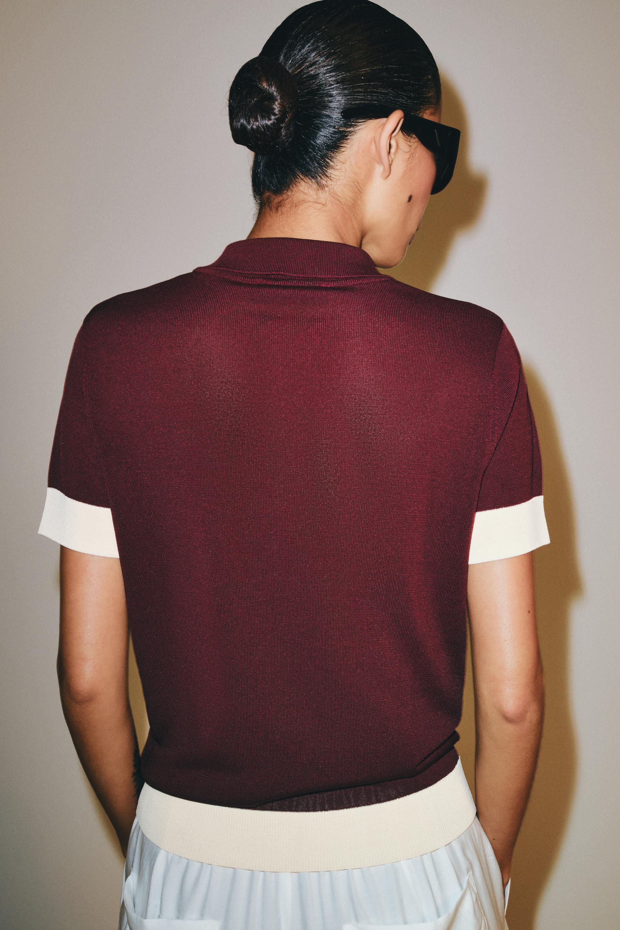 Zara FERMUARLI TRİKO POLO T-SHIRT görsel 3