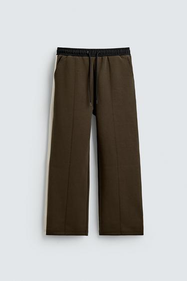 CALÇA JOGGER COM FAIXA CONTRASTANTE - Verde / Cru da Zara