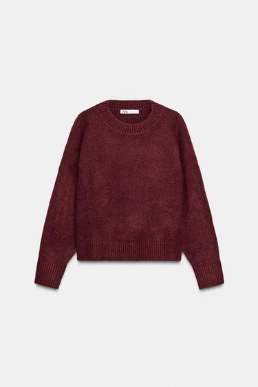 SOFT PLAIN KNIT JUMPER - Burgundy by Zara