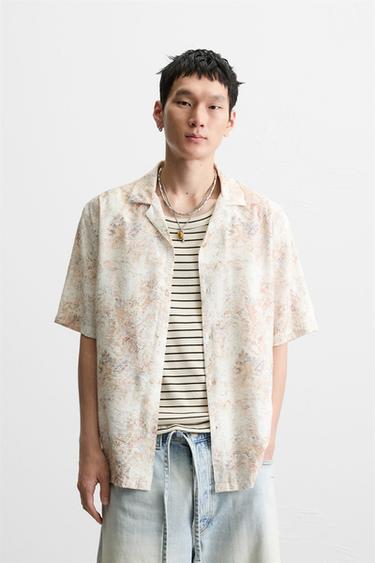 Zara ABSTRACT PRINT SHIRT - Reddish