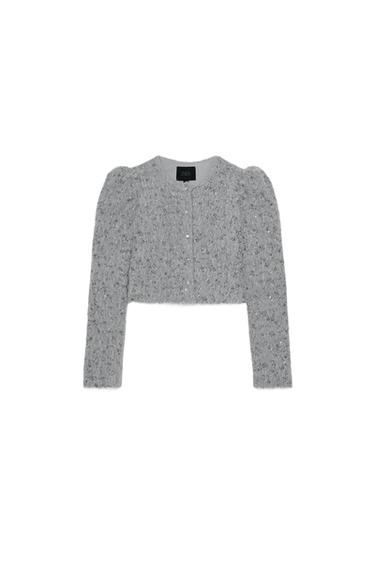 JAQUETA DE PELO COM MIÇANGAS - Cinzento da Zara