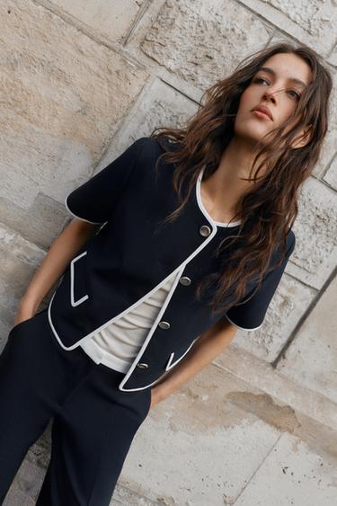 Zara SHORT SLEEVE BLAZER - Navy blue