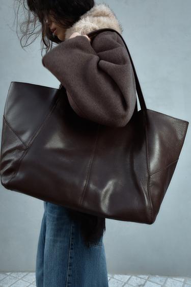 레더 맥시 토트백 - Zara 초콜렛