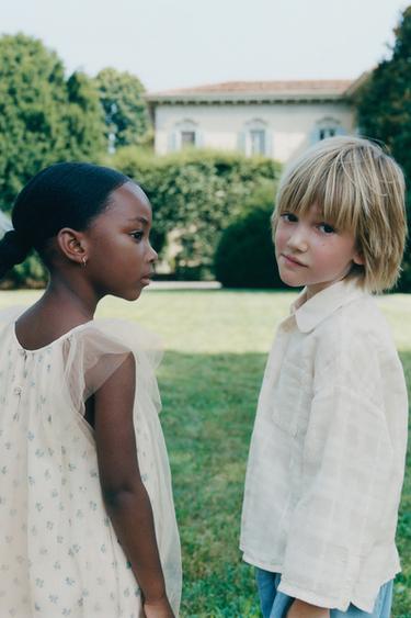 חולצה משובצת עם טקסטורה - בז' של Zara