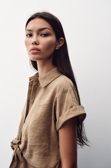 SHORT SLEEVE KNOT SHIRT - Brown / Taupe by Zara - Image 4