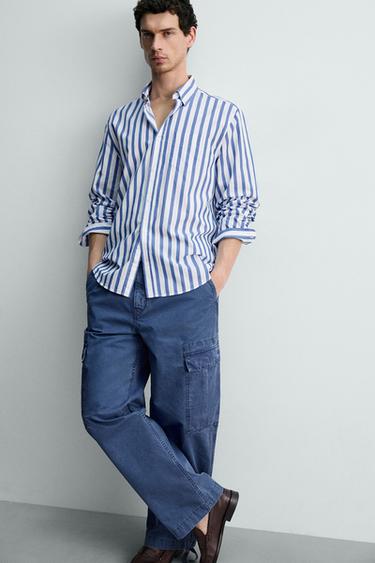 CHEMISE REGULAR FIT À RAYURES - Bleu / Blanc de Zara - Image 6