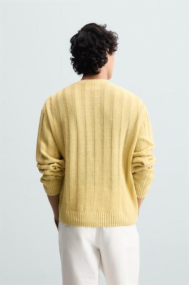 SUÉTER 100% LINHO CANELADO - Amarelo da Zara