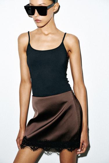 Zara LACE TRIM SKORTS - Brown