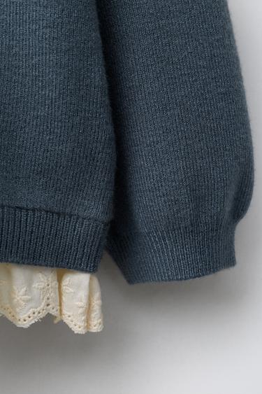 KNIT SWEATER WITH EMBROIDERED LACE - Petrol blue by Zara - Image 2