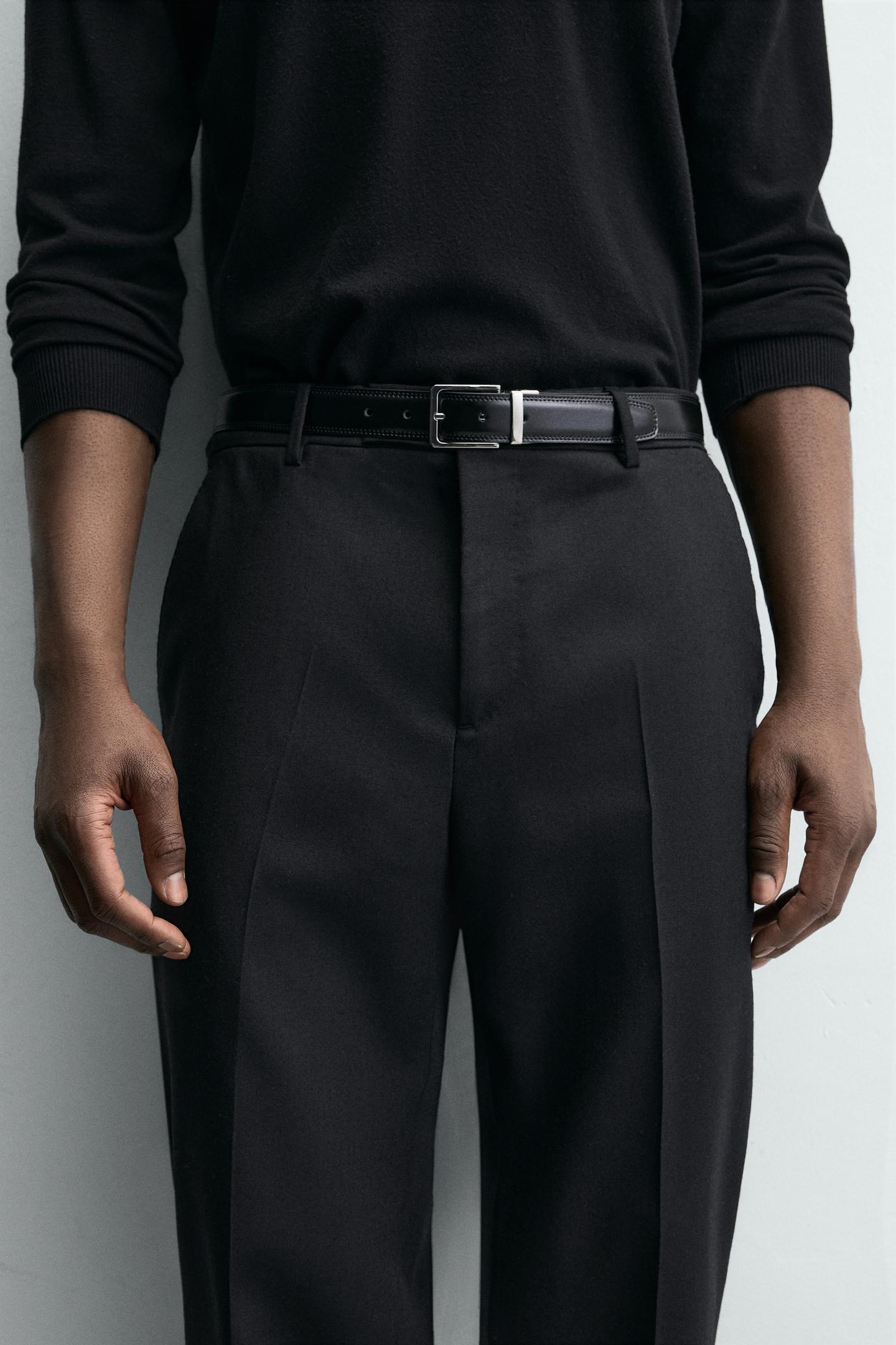 Мужской ремень Zara Reversible Leather Belt, цвет: Чёрный — фото 1