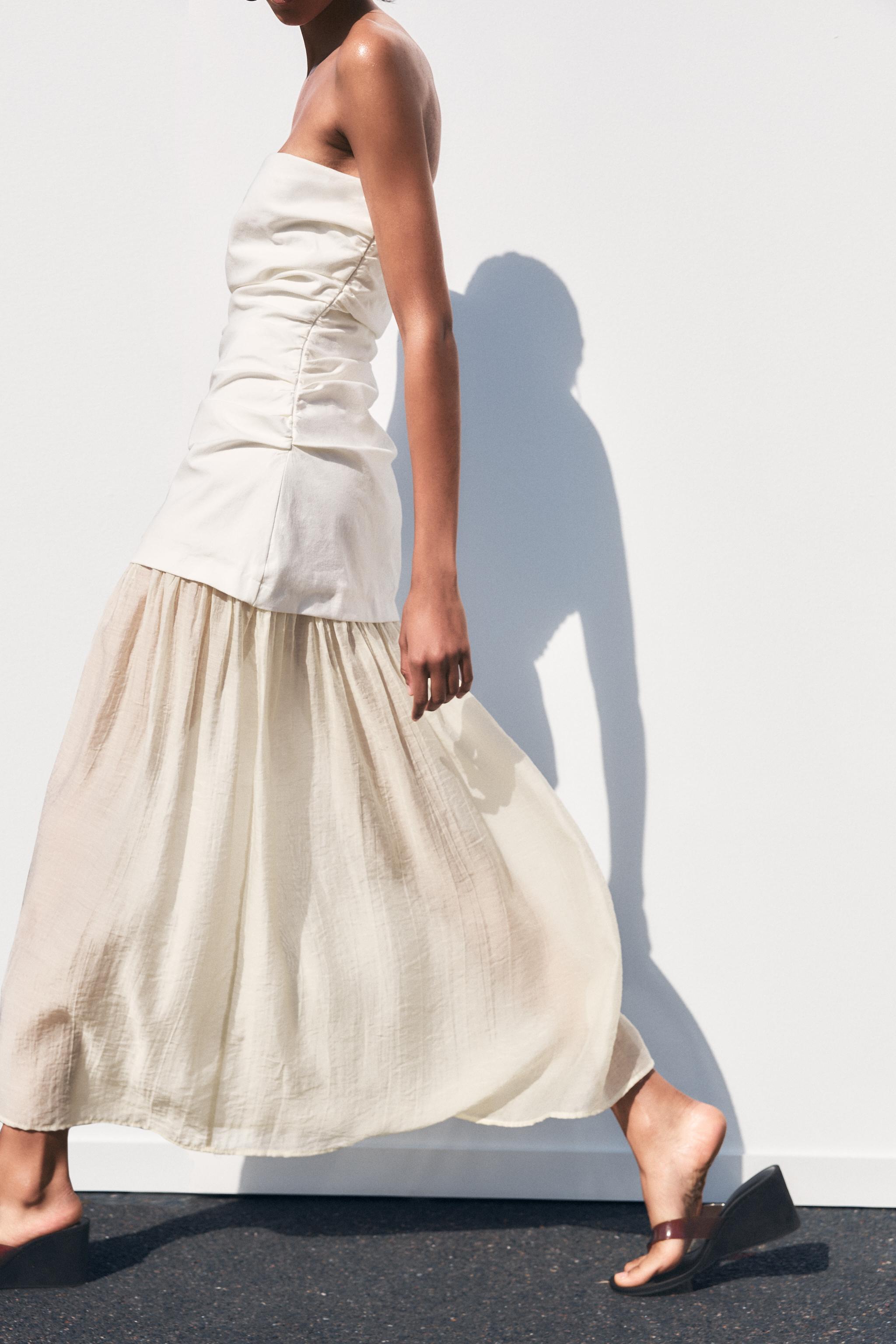 COMBINATION STRAPLESS MIDI DRESS - Ecru | ZARA United States