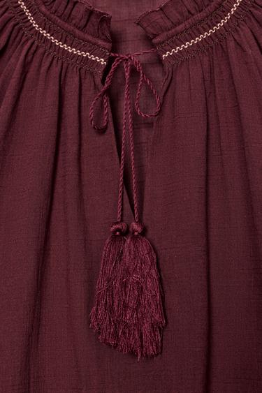 Zara EMBROIDERED TASSEL SHIRT - Burgundy