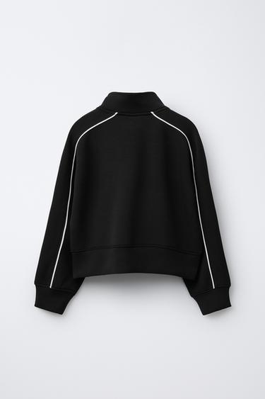 SWEATSHIRT WITH MODAL CONTRAST PIPING - Black by Zara - Image 1