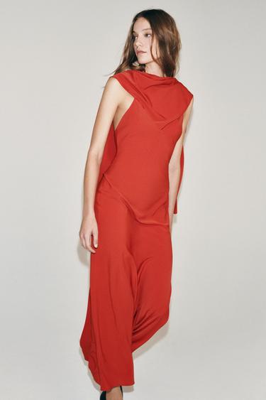 LONG GEORGETTE CAPE DRESS — Red 2