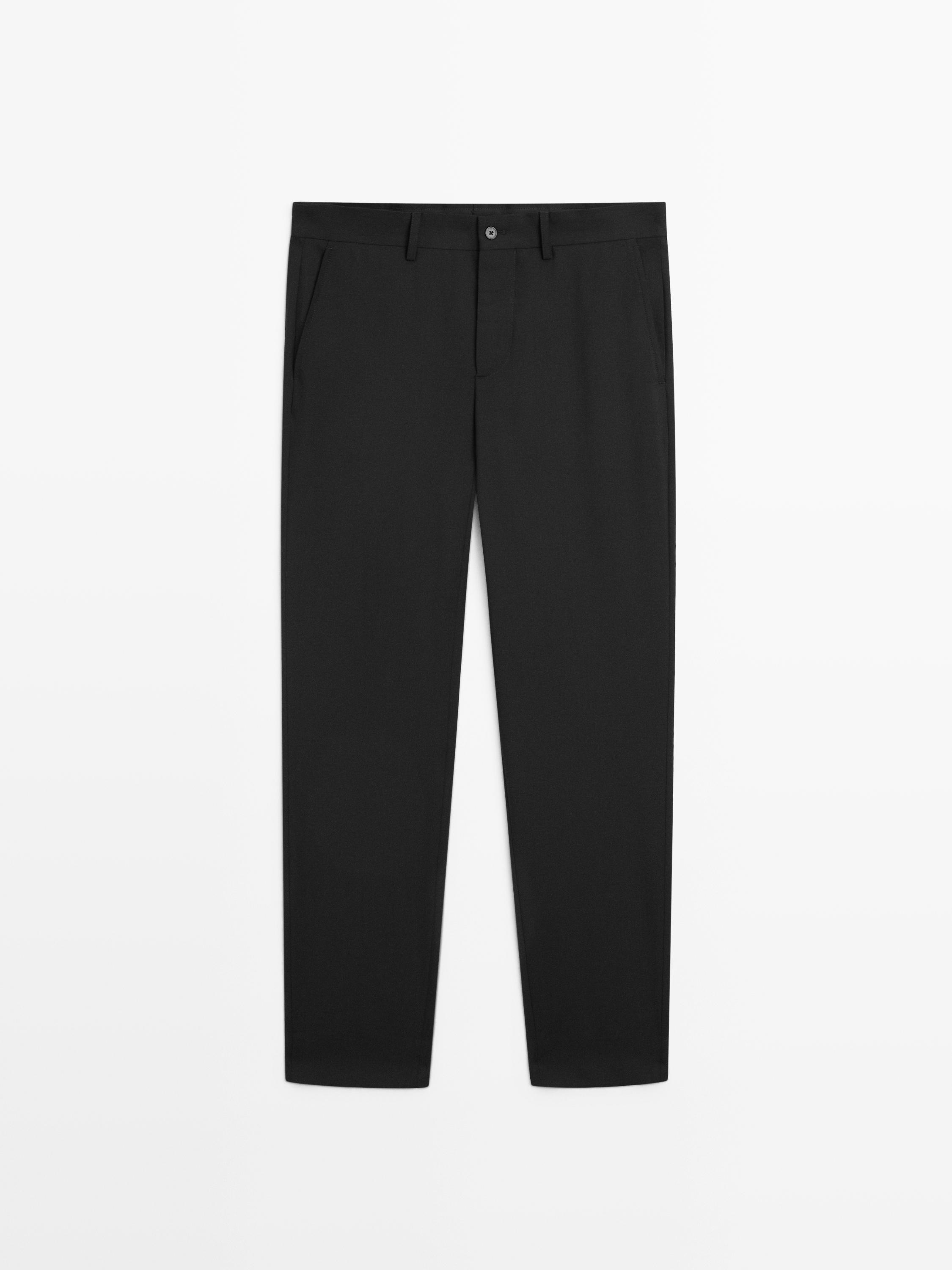 Wide-leg cool wool suit trousers — Black