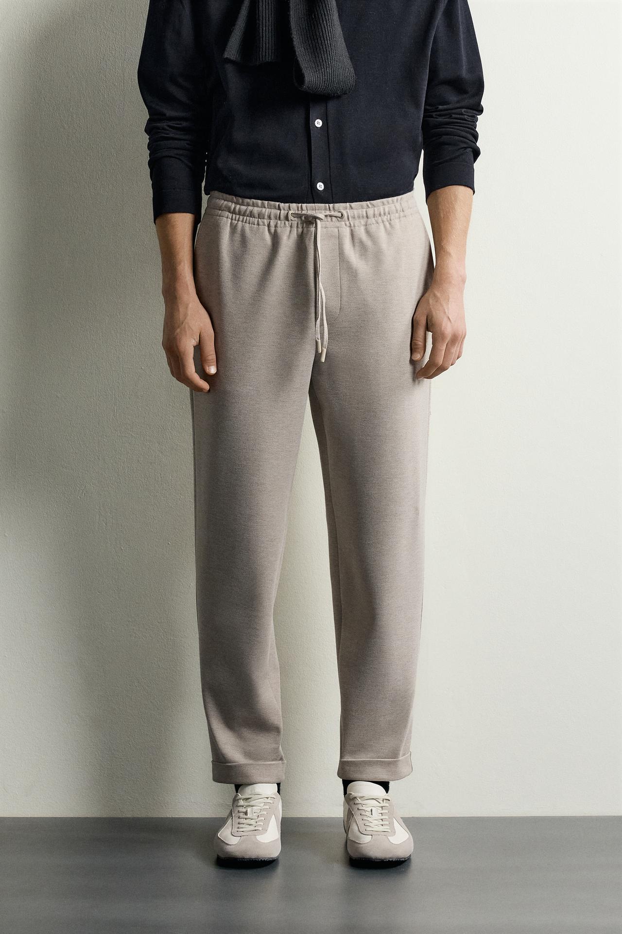 EASY CARE JOGGER-WAIST PANTS — Dark tan