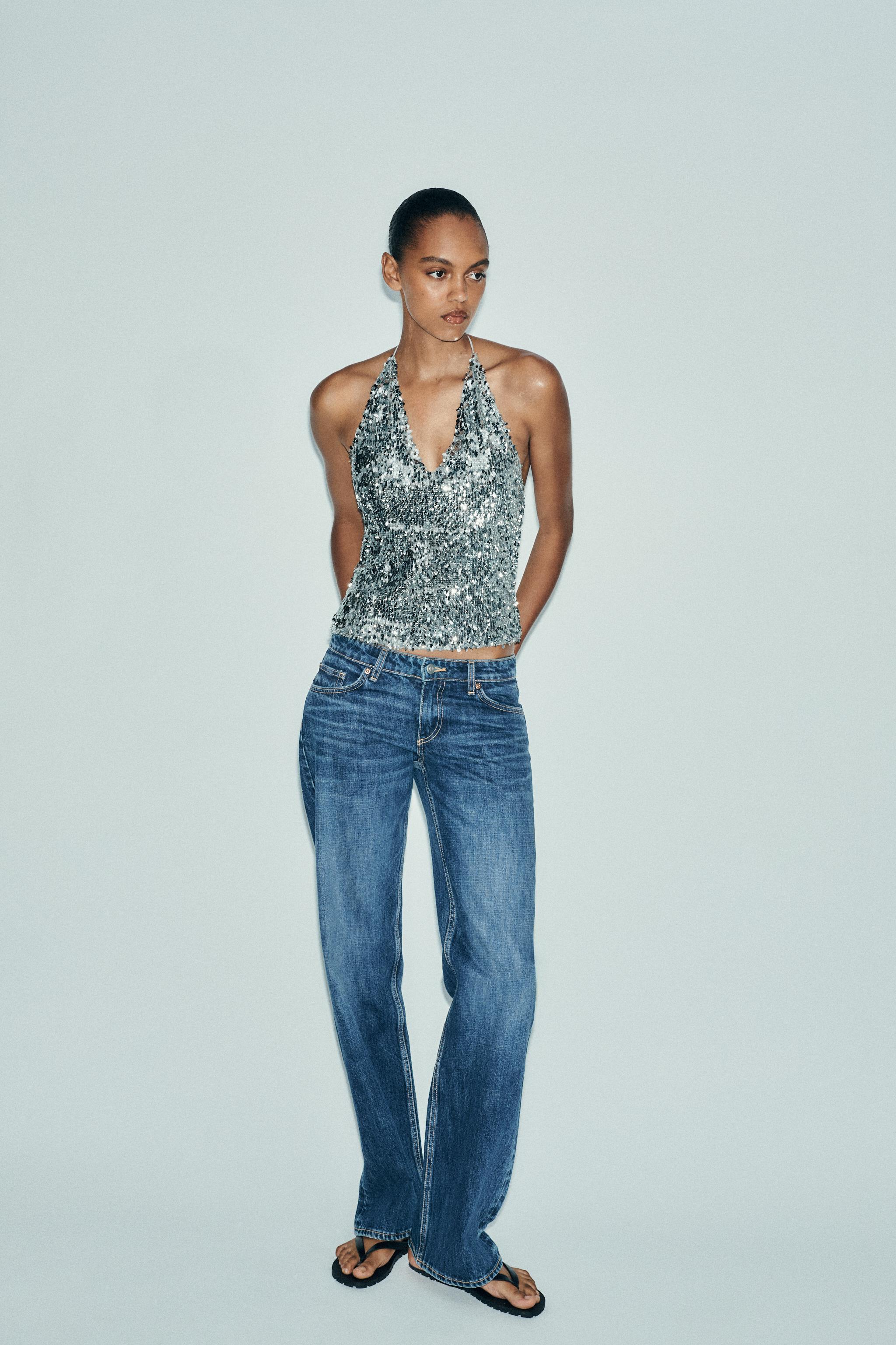 TOP HALTER À PAILLETTES