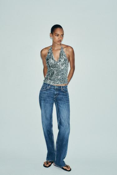 TOP HALTER À PAILLETTES - Argent de Zara - Image 5