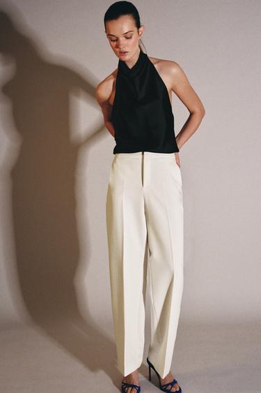 HIGH-WAIST STRAIGHT-LEG TROUSERS - Mid-ecru by Zara