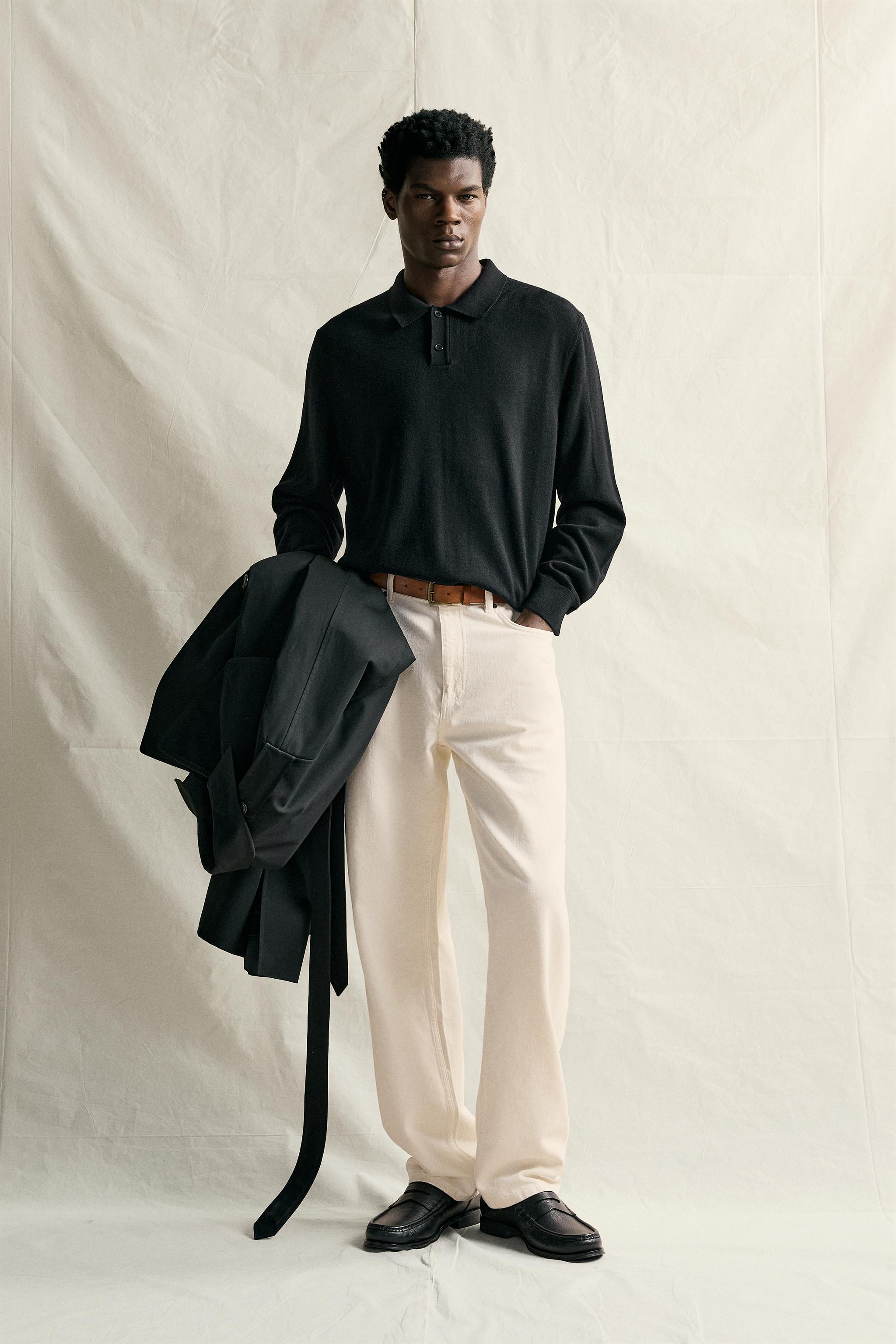 Мужские рубашки Zara 100% WOOL KNIT POLO SHIRT
