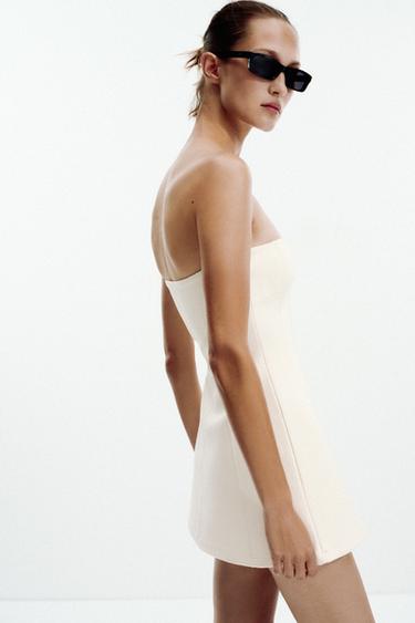 INTERLOCK BANDEAU DRESS - Ecru de Zara - Image 2