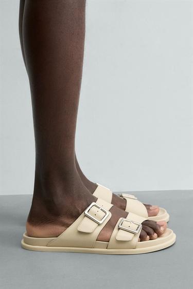 LEATHER STRAPPY SANDALS - Ecru by Zara - Image 0