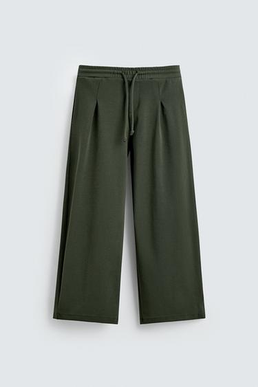 WIDE-LEG PLEATED JOGGER TROUSERS - Mid-green by Zara