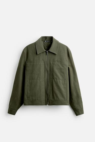 CAZADORA CROPPED FIT BOLSILLOS - Khaki oscuro de Zara