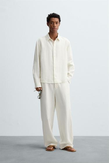 100% HEMP RELAXED FIT TROUSERS - Oyster-white by Zara