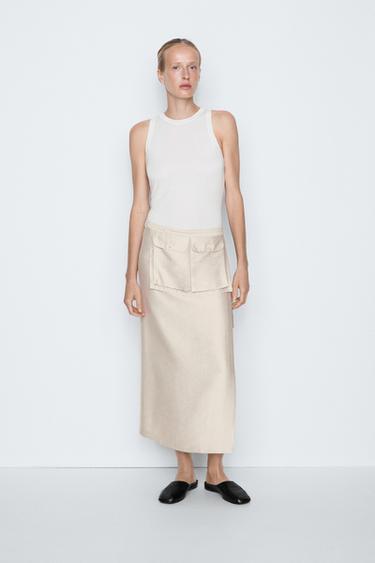 Zara Fluid pocket-detail skirt - STUDIO - Stone - Image 0