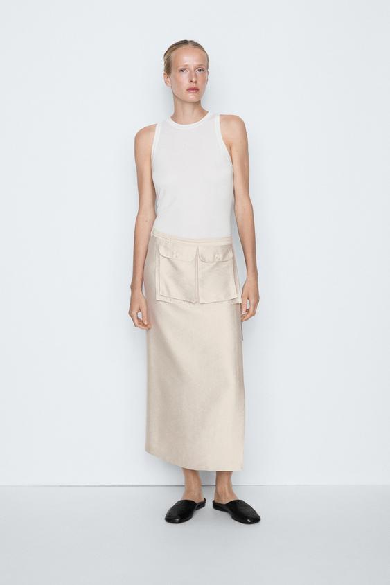 Zara Fluid pocket-detail skirt - STUDIO - Stone - Image 0