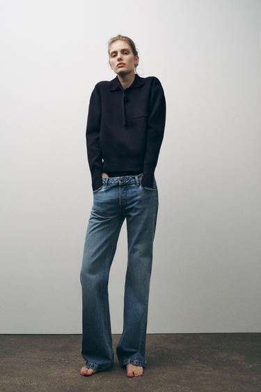 Zara FARMERKE ZW COLLECTION BOOTCUT FULL LENGTH NISKOG STRUKA – mid-plava