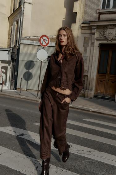 VESTE EFFET DAIM AVEC BAS POINTELLE - Marron de Zara - Image 6