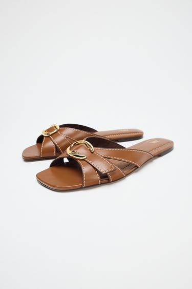 CROSSOVER SANDALS WITH METAL DETAIL - Brown by Zara - Image 3
