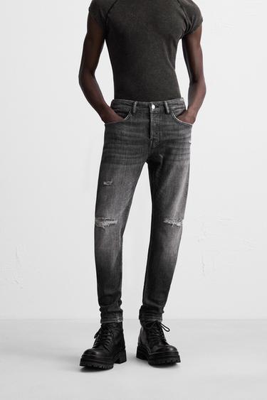 RIPPED SKINNY FIT JEANS - Grey by Zara