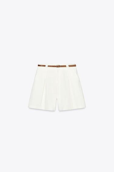 BELTED BERMUDA SHORTS WITH DARTS - White by Zara