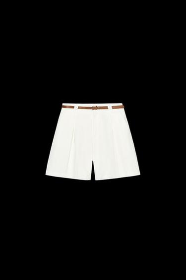 BELTED BERMUDA SHORTS WITH DARTS - White by Zara - Image 0