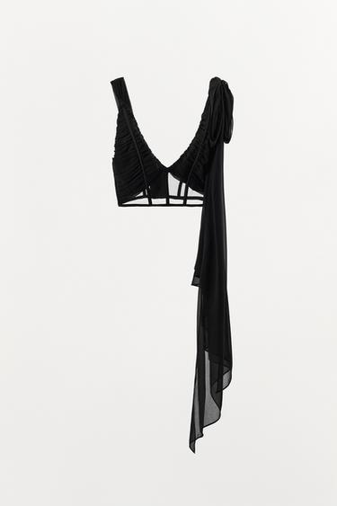 TOP BUSTIER DRAPÉ BIMATIÈRE - Noir de Zara - Image 4
