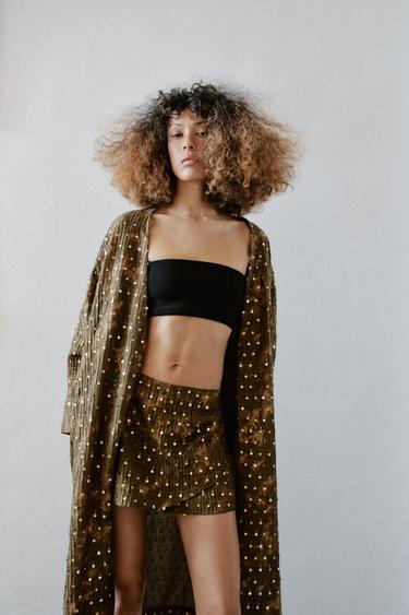 ЮБКА-ШОРТЫ С ПАЙЕТКАМИ И ЗАПАХОМ — ТЕМНЫЙ ХАКИ от Zara — изображение 0