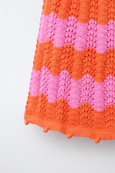 STRIPED CROCHET KNIT SKIRT - Neon orange by Zara - Image 3