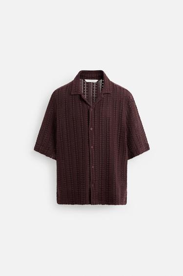 CROCHET TEXTURED SHIRT - Wine by Zara