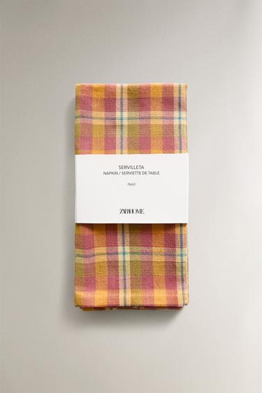 PACK OF DYED THREAD CHECK NAPKINS (PACK OF 2) - Oranges by Zara - Image 4
