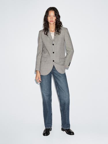 Zara 100% wool houndstooth blazer - Ecru / Khaki