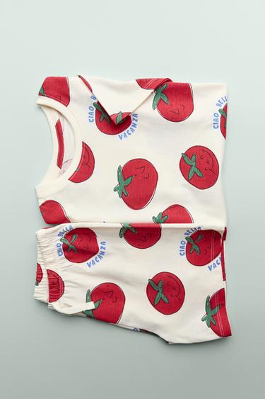 2-6 YEARS/ TOMATO T-SHIRT AND BERMUDA PYJAMAS - Ecru by Zara