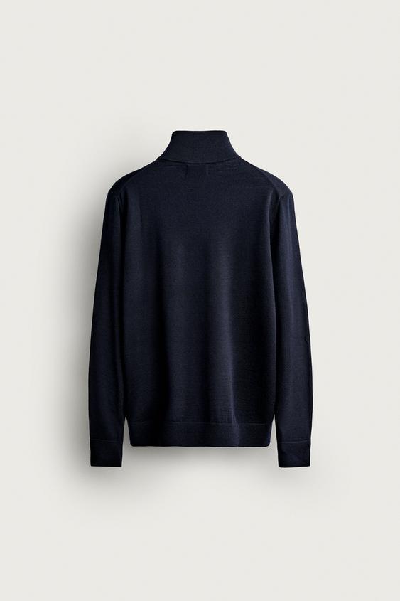 PULL 100 % LAINE À COL ZIPPÉ - Bleu marine de Zara - Image 7